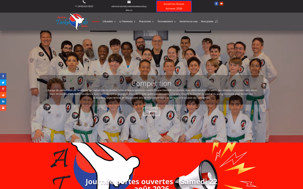 Aperçu du site Académie de Taekwondo de Québec réalisé par Nabil